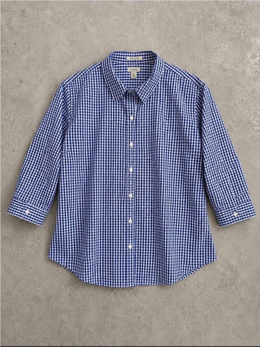 L.L.Bean Wrinkle Free Blue Gingham 3/4 Sleeve Button Down Shirt XL Petite